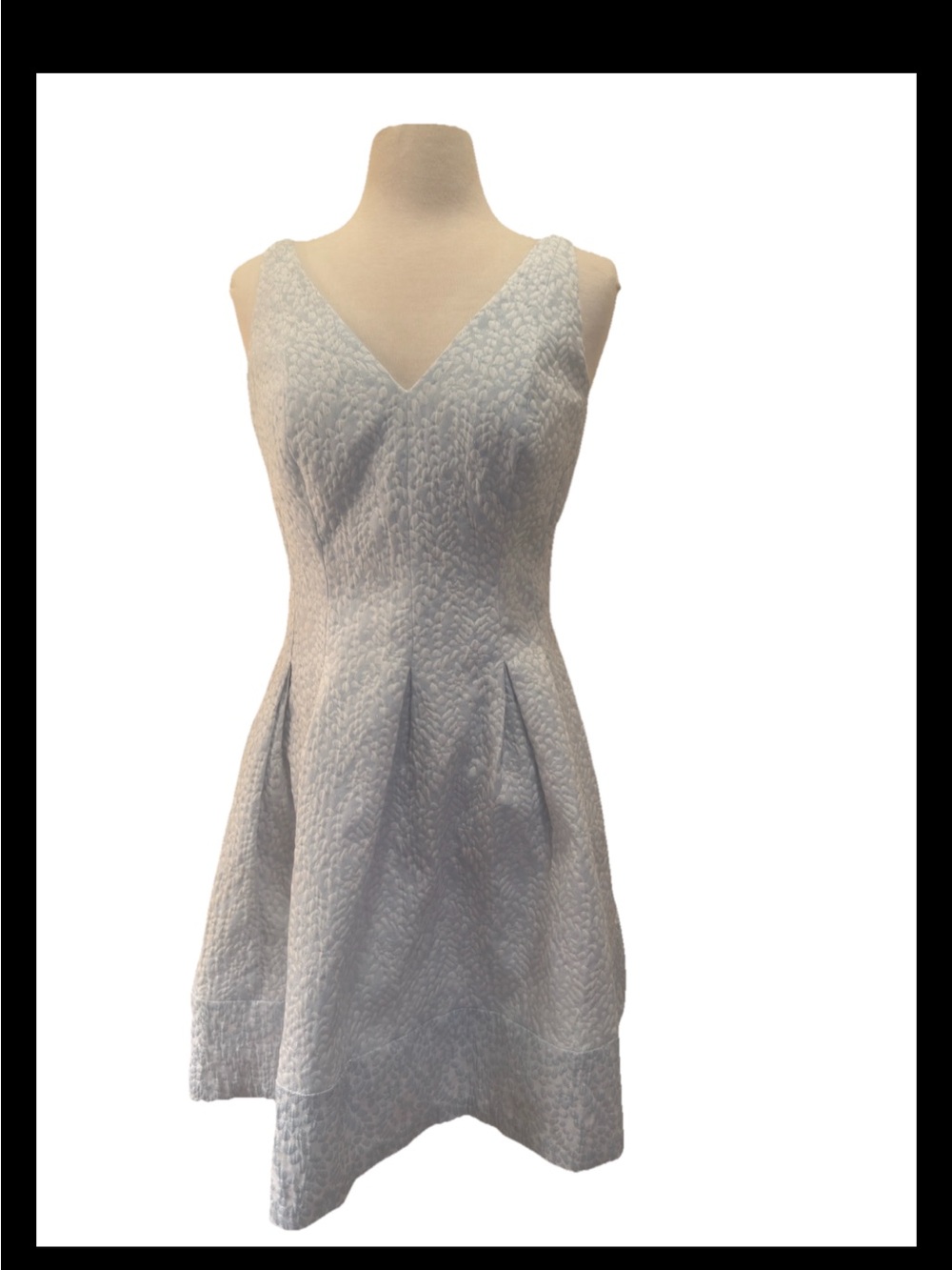Lauren Ralph Lauren Sleeveless Textured V-Neck A-Line Pleated Lined Lt Blue 10